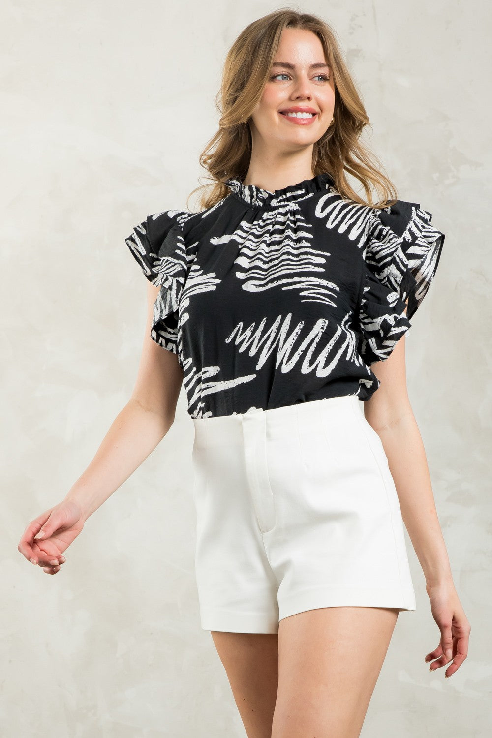 Claire Flutter Sleeve Print Top