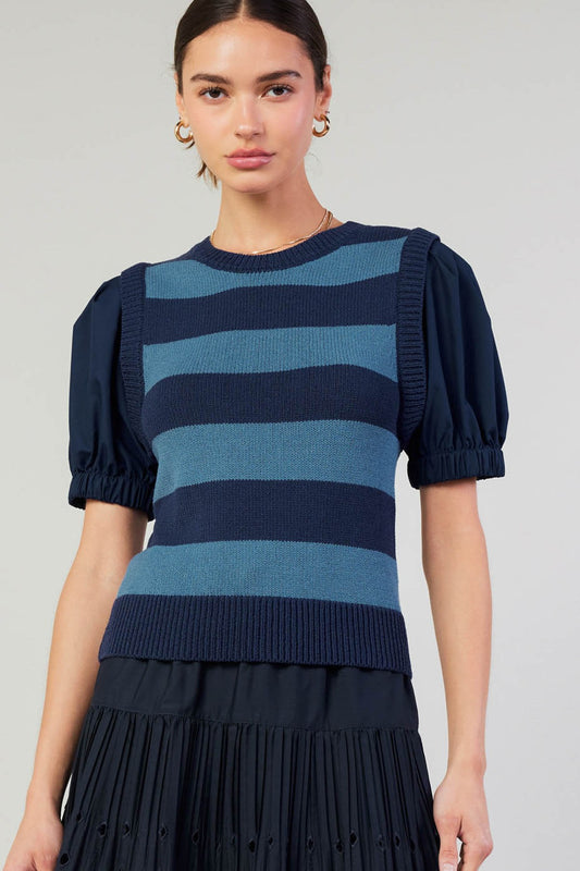 Diane Half Sleeve Woven Combo Sweater
