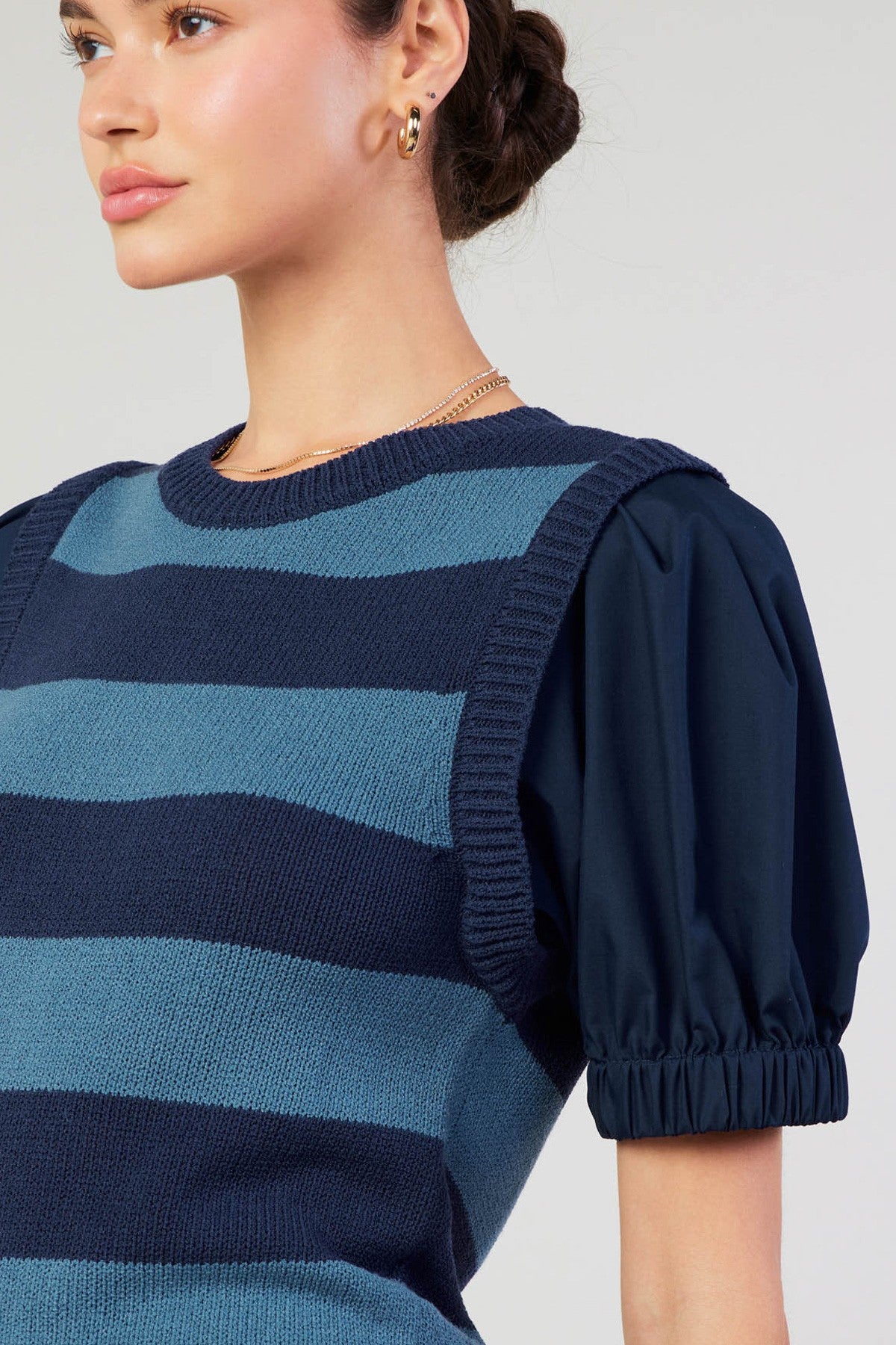 Diane Half Sleeve Woven Combo Sweater