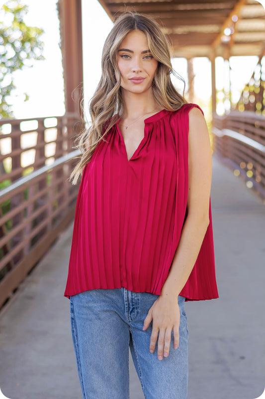 Annie Pleated Sleeveless Satin Top