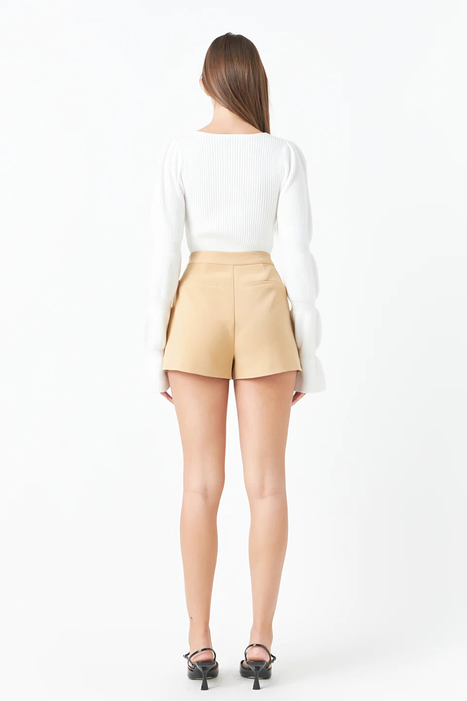 Aaron Gold Button Detail Shorts in Taupe