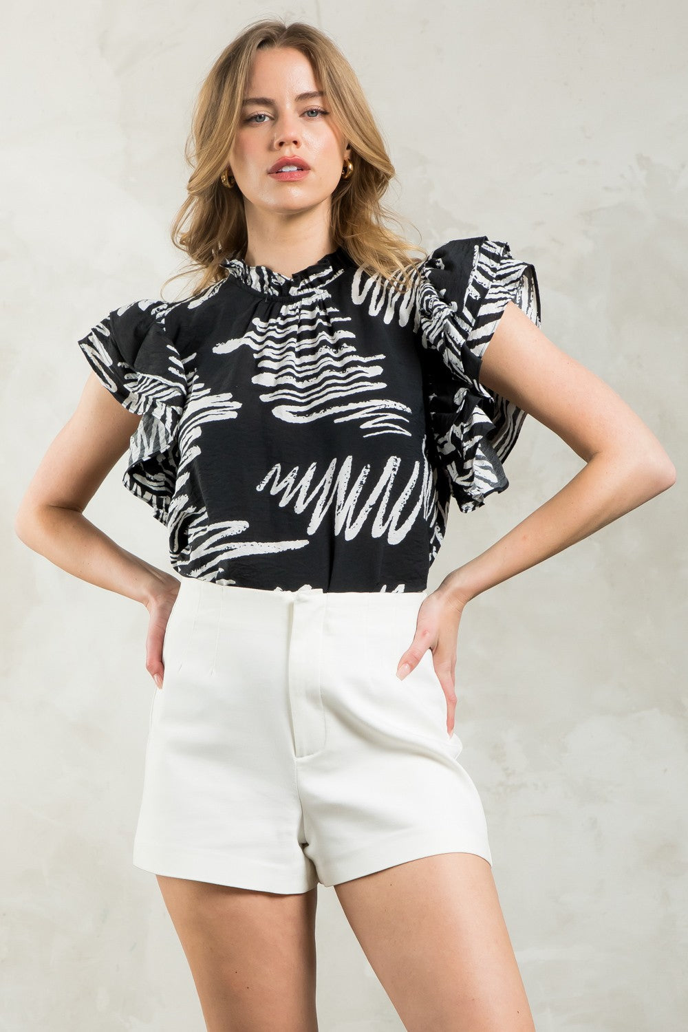 Claire Flutter Sleeve Print Top
