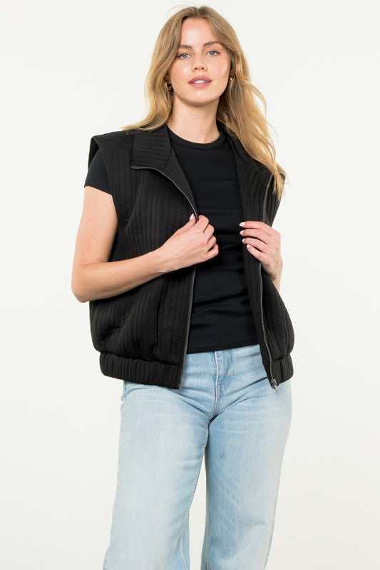 Eliza Striped Textured Zip Up Vest